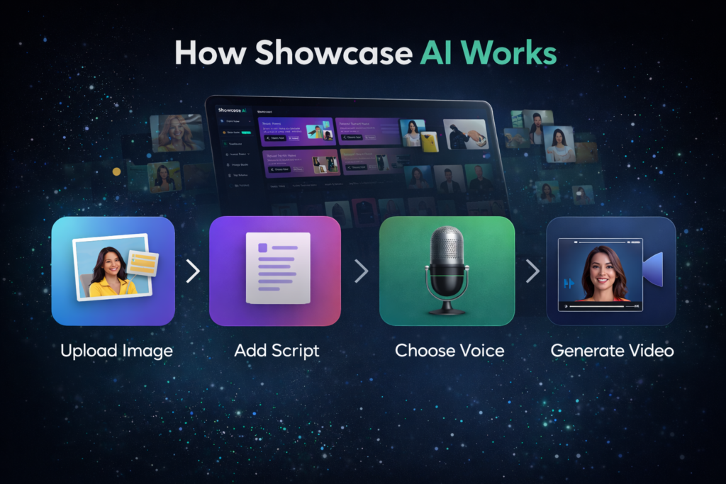 How Showcase AI works step by step from image upload to video generation